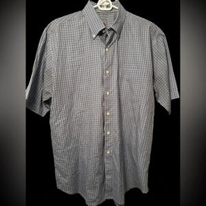 Peter Millar blue and grey checked s/s men’s shirt. NWOT